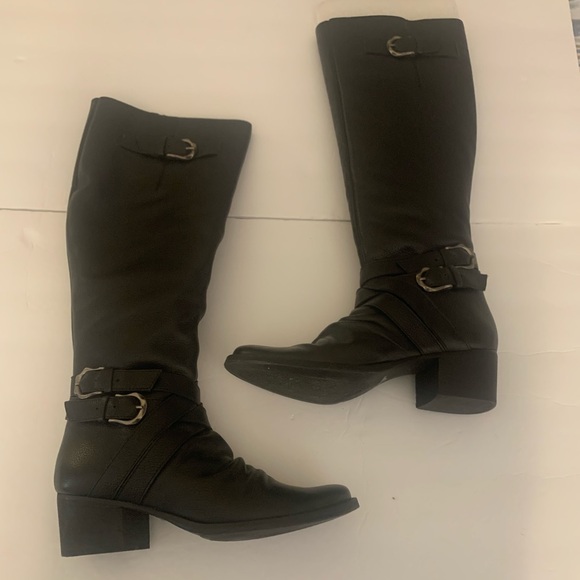 Matisse Faulkner Black Leather Knee High Buckle Riding Boots 7.5 Classic Preppy - Picture 3 of 9